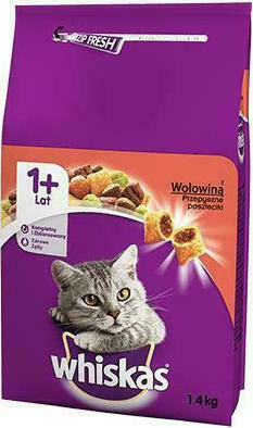 Whiskas 1+ Beef Dry Adult Cat Food with Calf 1.4kg