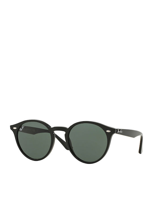Ray Ban Round Sunglasses with Black Plastic Frame and Green Lens RB2180 601/71
