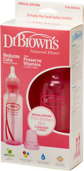Dr. Brown's Natural Flow, Πλαστικό Μπιμπερό με Στενό Λαιμό Ροζ 250ml 2τμχ