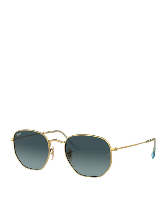 Ray Ban Hexagonal Sunglasses with Gold Metal Frame and Blue Gradient Mirror Lens RB3548N 9123/3M