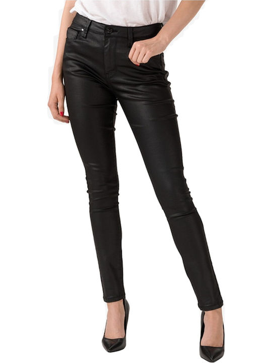 Pepe Jeans Regent Women's High Waist Leather Trousers in Skinny Fit Black