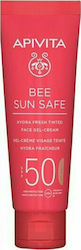 Apivita Bee Sun Safe Hydra Fresh Tinted Impermeabil Αντηλιακό Gel Față SPF50 cu Culoare 50ml