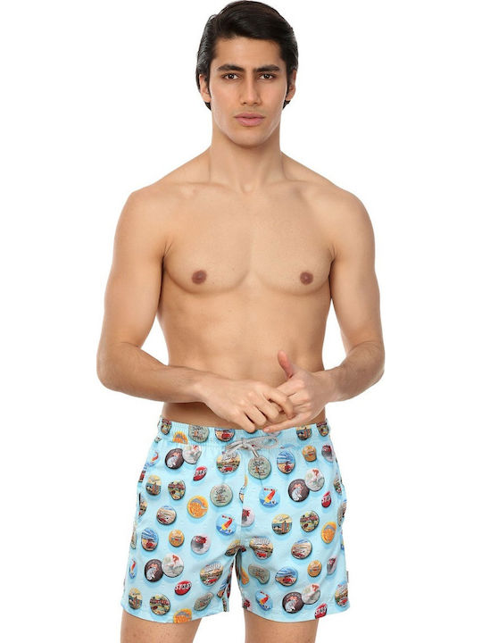 John Frank Roadtrip Costum de baie pentru bărbați Pantaloni scurți Turcoaz cu modele
