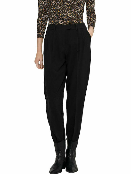 Only Women's High Waist Fabric Trousers in Carrot Fit Black