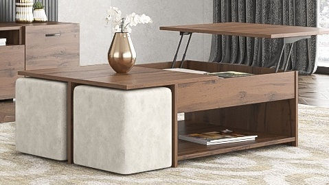Κεντρικό Τραπεζάκι No 6 με Μηχανισμό Ανύψωσης Καρυδί