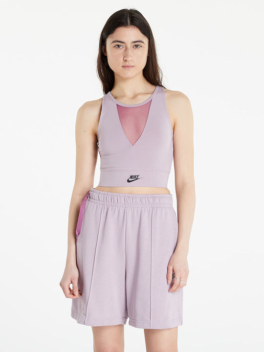 Nike Women's Sport Crop Top Sleeveless Fast Drying with Sheer Lilacc DV0333-501