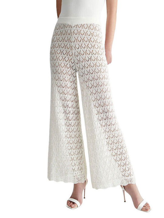 Liu Jo Damen Hochgeschnittene Baumwolle Hose mit Gummizug Weiß