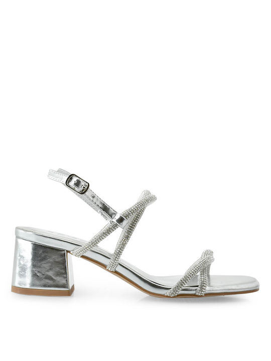Seven Damen Sandalen mit Chunky mittlerem Absatz in Silber Farbe