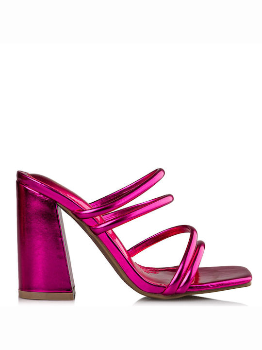 Envie Shoes Γυναικεία Πέδιλα με Χοντρό Ψηλό Τακούνι σε Ροζ Χρώμα
