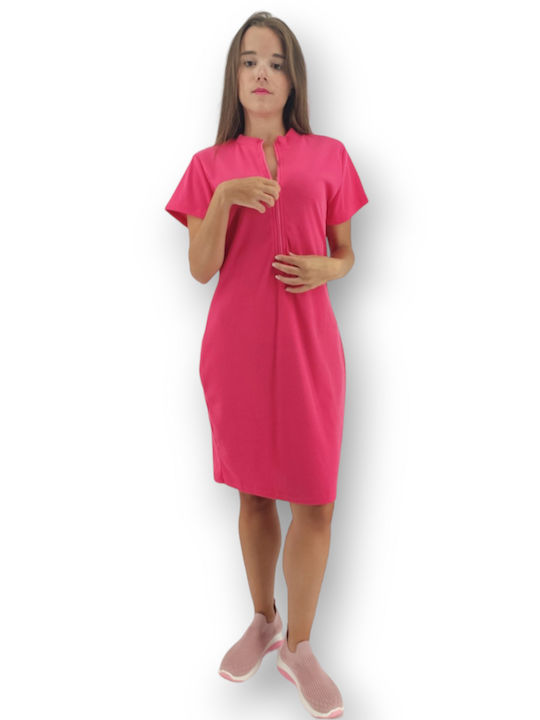 Fullah Sugah Mini Athletic Dress Short Sleeve Fuchsia