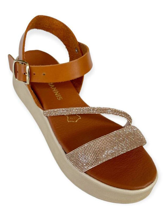 Gkavogiannis Sandals Leder Damen Flache Sandalen Flatforms in Tabac Braun Farbe