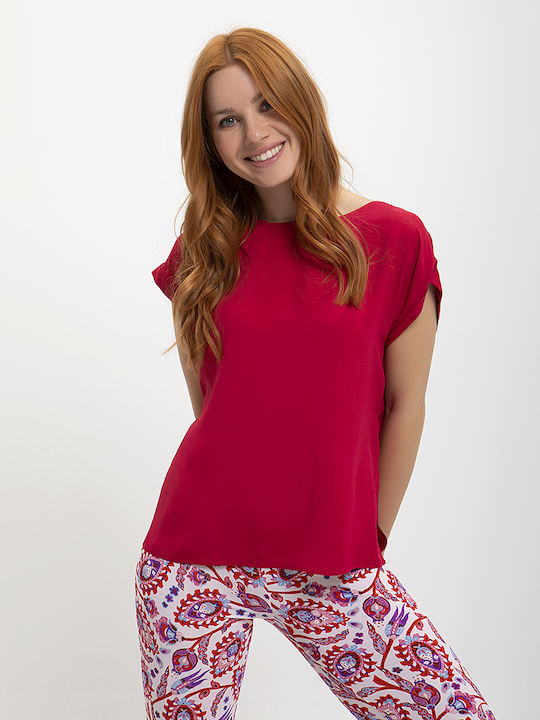 Maliparmi Short Sleeve Women's Summer Blouse Fuchsia JM549550597-34000