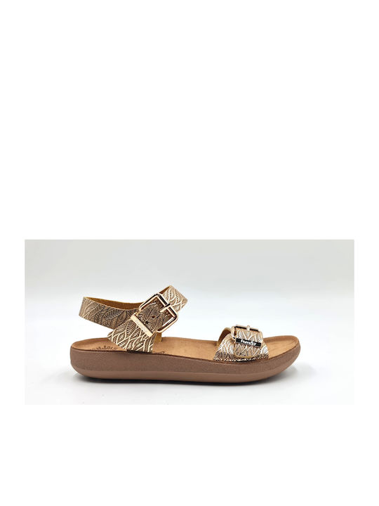 Fantasy Sandals Leather Women's Sandals with Ankle Strap Gold Leaf