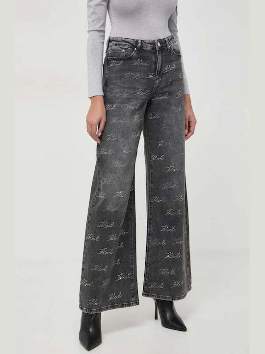 Karl Lagerfeld Γυναικεία Ψηλόμεση Βαμβακερή Παντελόνα Γκρι