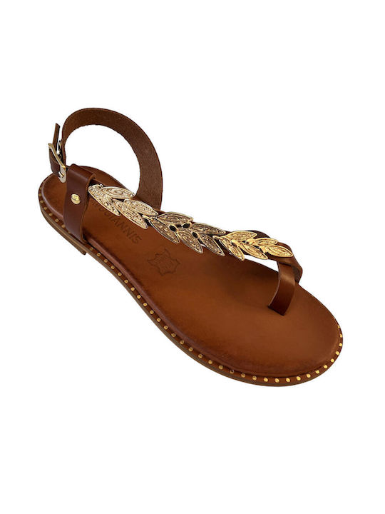 Gkavogiannis Sandals Leder Damen Flache Sandalen in Tabac Braun Farbe
