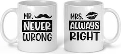 Κούπα Κεραμική Mr Never Wrong Mrs Always Right 325.6ml 2τμχ