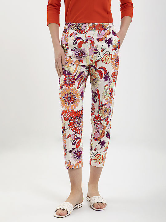 Pennyblack Women's Cotton Capri Trousers Floral Beige