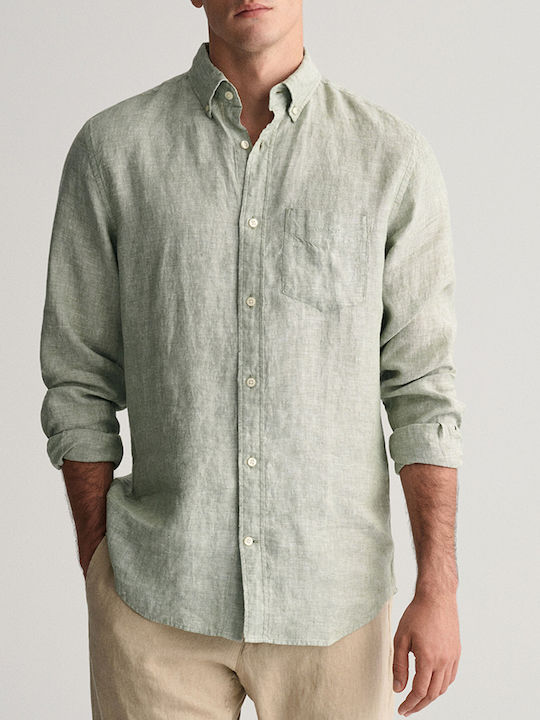 Gant Men's Shirt Long-sleeved Linen Olive