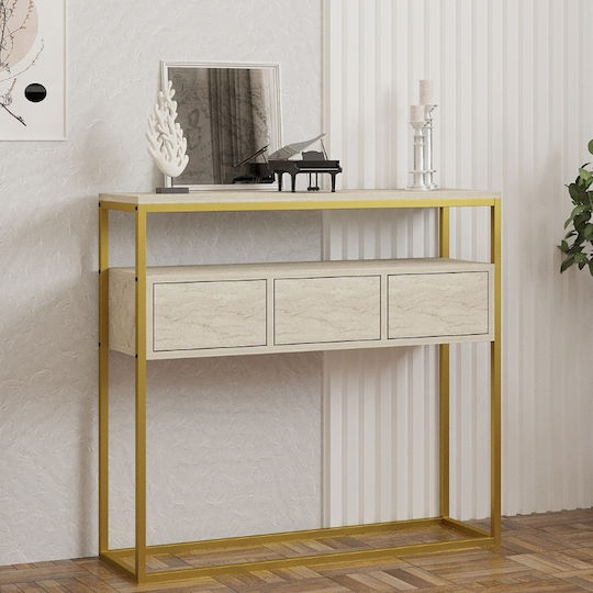 Guarda Κονσόλα Ξύλινη Μπεζ Travertine - Χρυσό Μ100xΠ29xΥ90εκ.