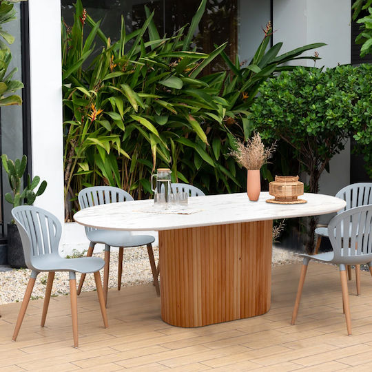 Borno Dining Room Table Natural - White Marble Effect 180x89x75cm
