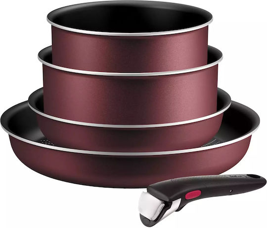 Tefal Ingenio Simply Cook Σετ Μαγειρικά Σκεύη από Αλουμίνιο Bordeaux 5τμχ