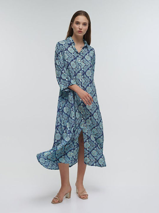 Ble Resort Collection Caftan de Plajă Albastru cu Detalii Aurii