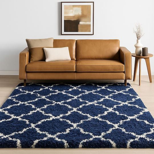 Saray Home Moroccan Wooven 240x300cm Shaggy Μπλε / Ιβουάρ