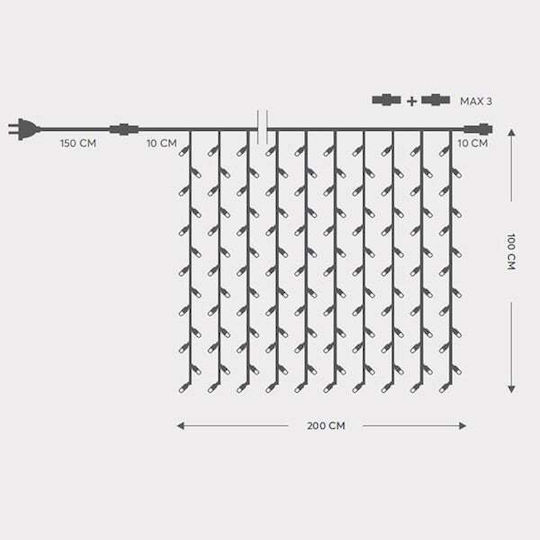 200 Λαμπάκια LED Κουρτίνα 1.5μ. x 100εκ. Θερμό Λευκό
