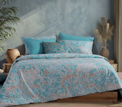 Nef-Nef Homeware Charisma King Size Bed Sheets Set 4 Pieces 240x270+35cm With Rubber Hugger Blue