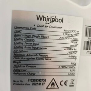 Whirlpool Φορητό Κλιματιστικό 9000 BTU μόνο Ψύξης PACF29CO W