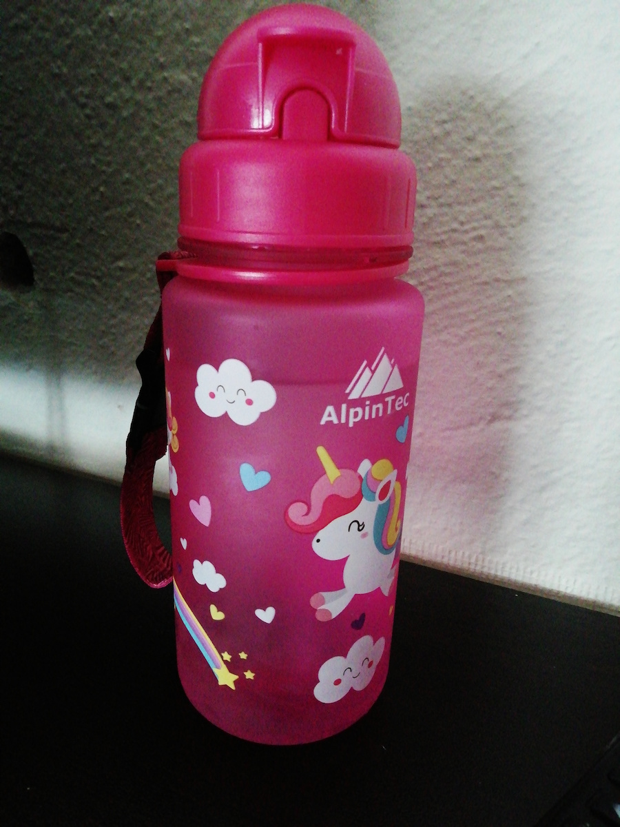 AlpinPro Kids Water Bottle Unicorn Plastic with Straw Non Spill Pink 500ml