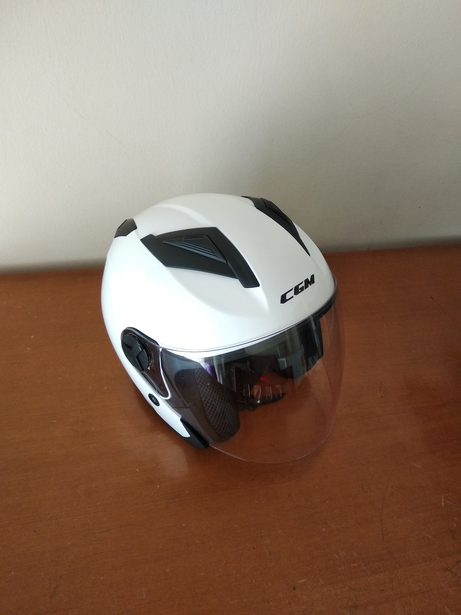 CGM 130A Daytona White Motorcycle Helmet Jet ECE 22.05 1350g with Sun Visor