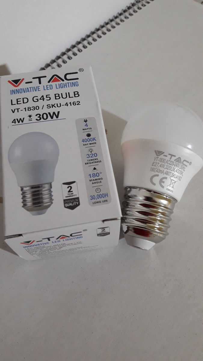 V-TAC Vt-1830 LED Bulb 4W 75mm for Socket E27 and Shape G45 Natural White 300lm