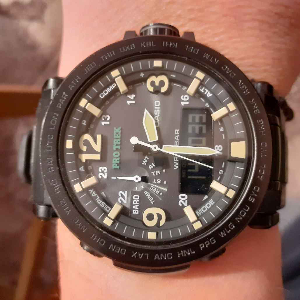 Casio Pro Trek Ceas Bărbătesc 51mm Solar cu Verde Curea din Material Textil
