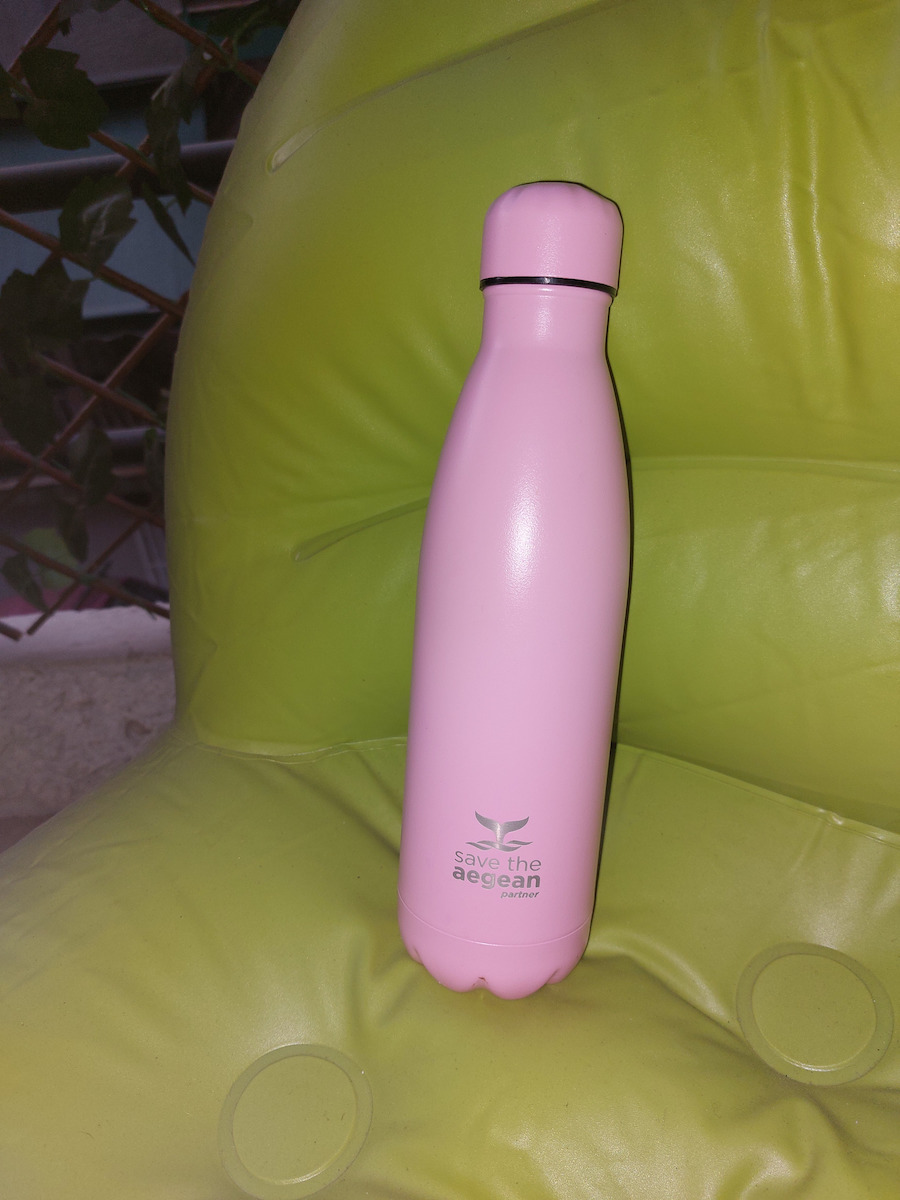 Estia Travel Flask Save the Aegean Recyclable Stainless Steel Thermos Bottle BPA Free 350ml Lavender Purple