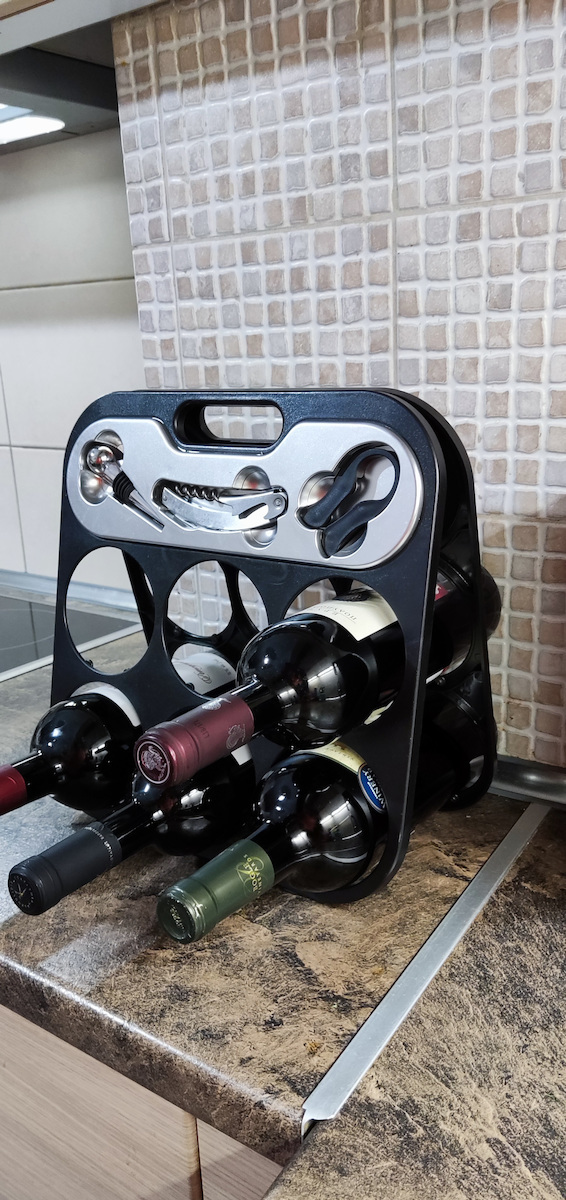 Bakaji Tabletop Plastic Wine Rack for 6 Bottles Black 29.5x15cm