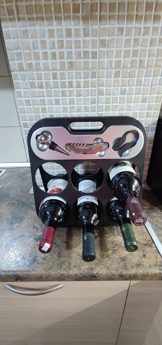Bakaji Tabletop Plastic Wine Rack for 6 Bottles Black 29.5x15cm