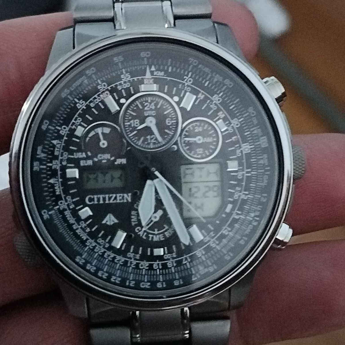 Citizen Promaster Sky Ανδρικό Ρολόι 48mm Χρονογράφος Eco - Drive με Ασημί Μεταλλικό Μπρασελέ