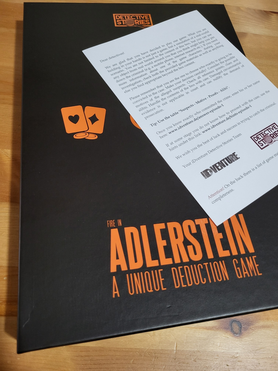 Board Game Detective Stories Case 1 The fire in Adlerstein for 1-5 Players (EN) iDventure
