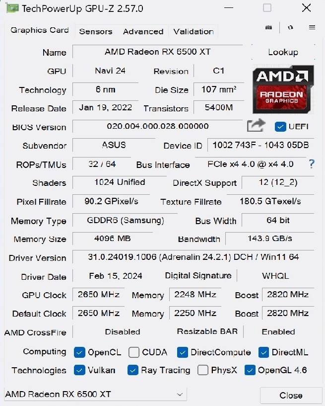 Asus Radeon RX 6500 XT 4GB GDDR6 Dual OC Κάρτα Γραφικών