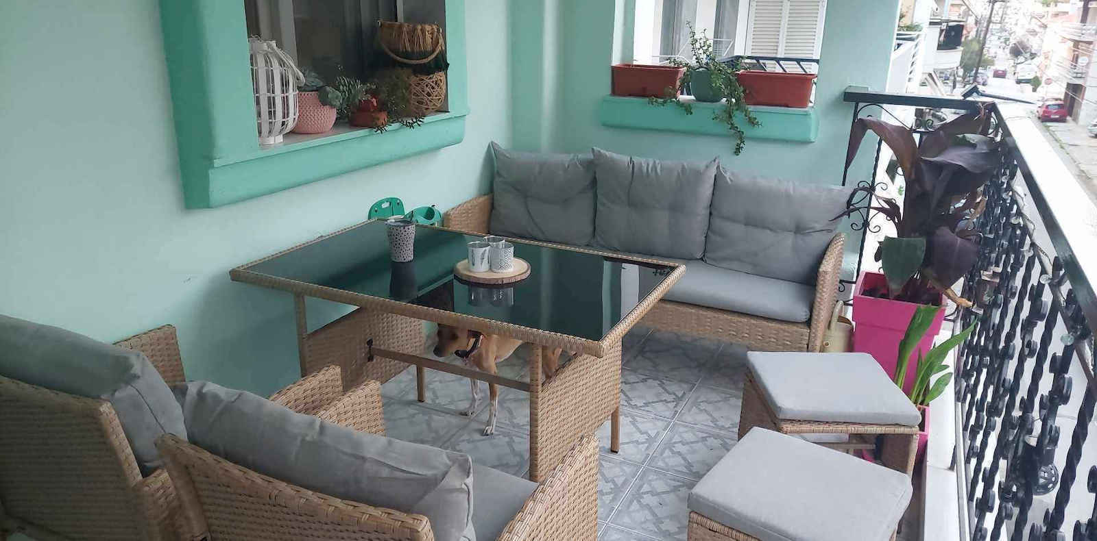 Garten- und Outdoor-Möbelsets Typsatz Speisesaal 6 Stück Grau mit Kissen E6755,2