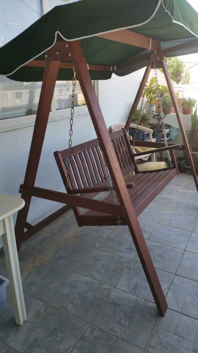 Lounge Κούνια με Βάση 3 Θέσεων Ξύλινη Καφέ Μ170xΠ125xΥ177cm