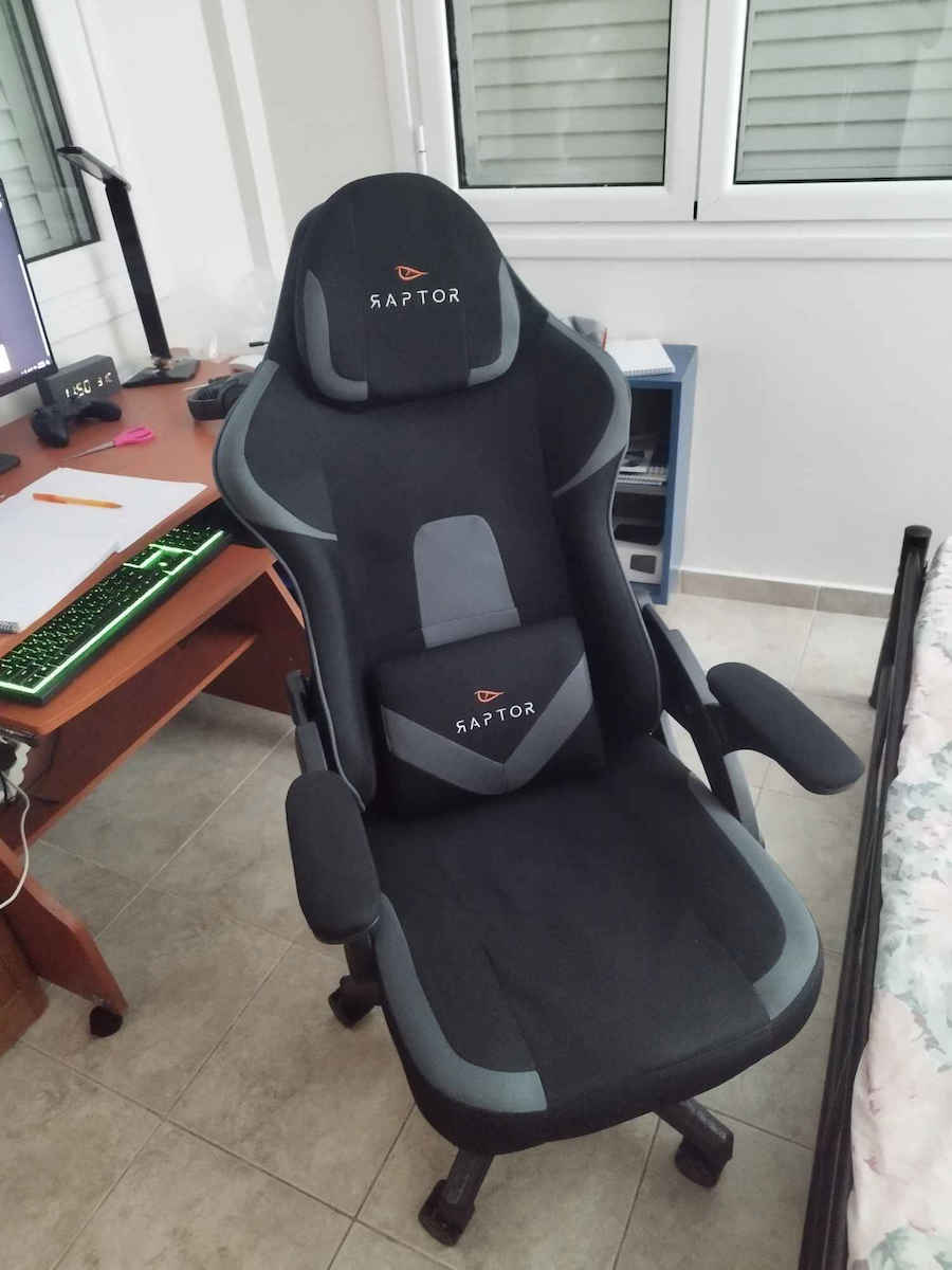 Raptor Fury Fabric Gaming Chair with Adjustable Arms Black / White
