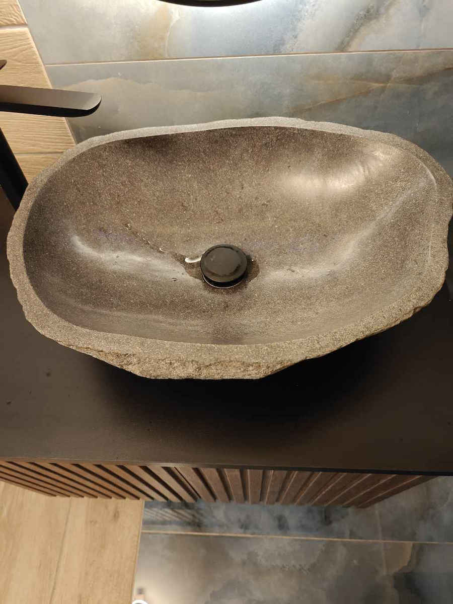 Bati Bali River Stone 40 Deasupra Blatului Chiuvetă Piatră 50x50x15cm Negru