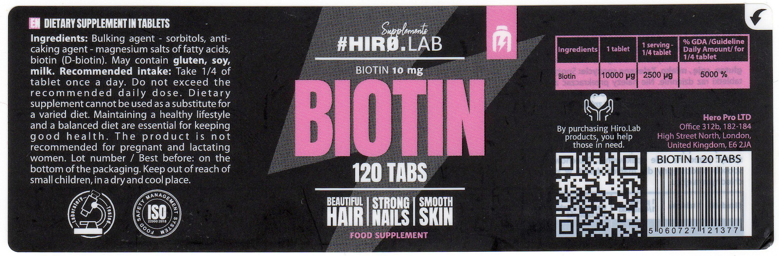Hiro.Lab Biotin Βιταμίνη για τα Μαλλιά, τo Δέρμα & τα Νύχια 10mg 120 ταμπλέτες