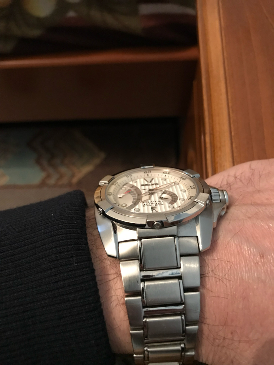 Seiko Velatura Ανδρικό Ρολόι Kinetic με Ασημί Μεταλλικό Μπρασελέ