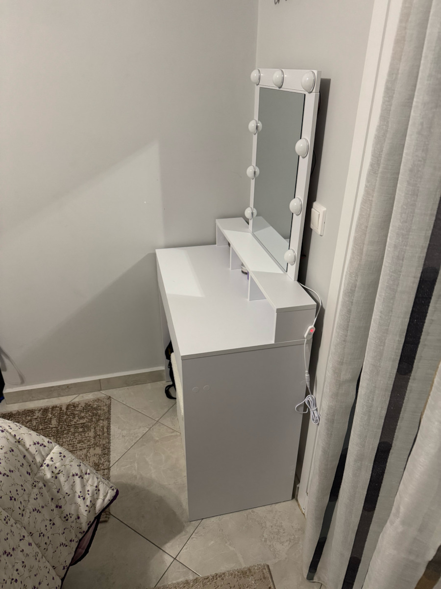 Тоалетна за грим Дървена Бял с Огледало 80x40x145бр