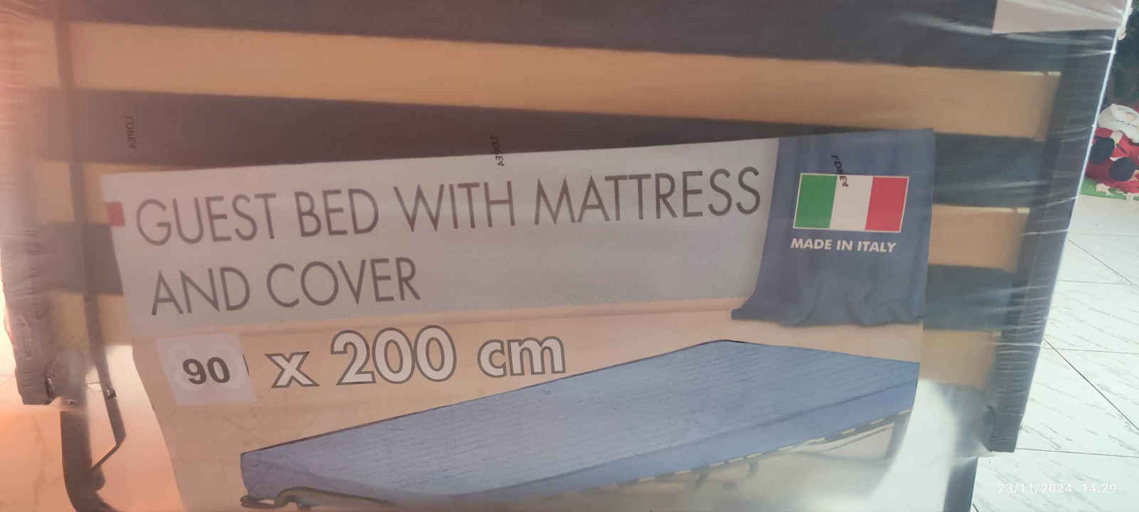 Folding Guest Bed with 11cm Mattress Single Blue 200x90x33cm