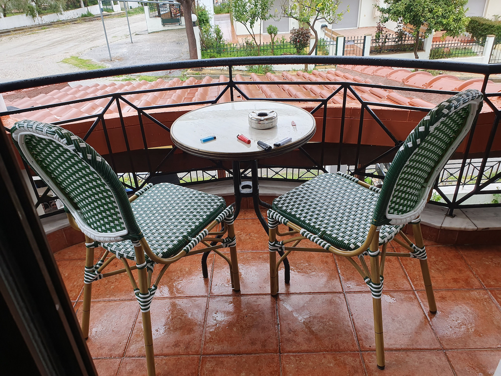 Outdoor-Stuhl Rattan Bamboo Look Green / White 47x55x98εκ.