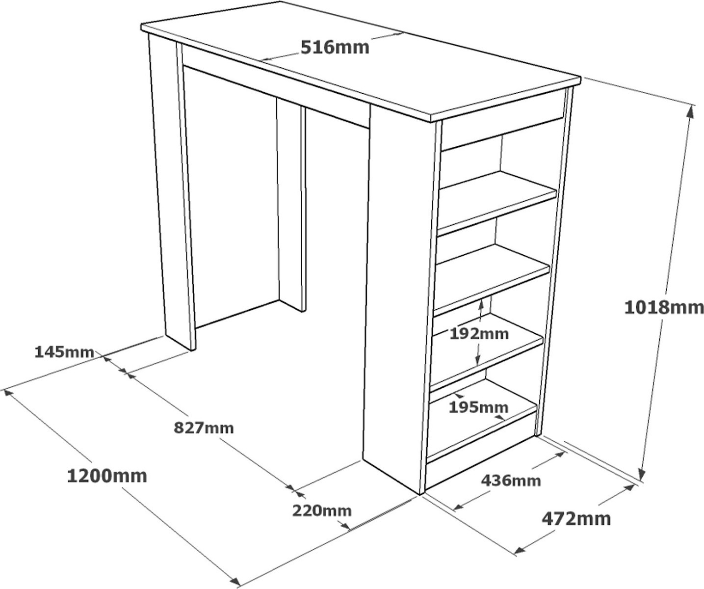 Brockley Table Bar Wooden with Cement Frame White/Grey 120x51.6x101.8cm